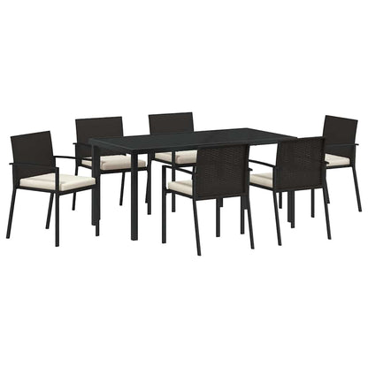 Garten Essgruppe 7 pcs Schwarz Poly Rattan