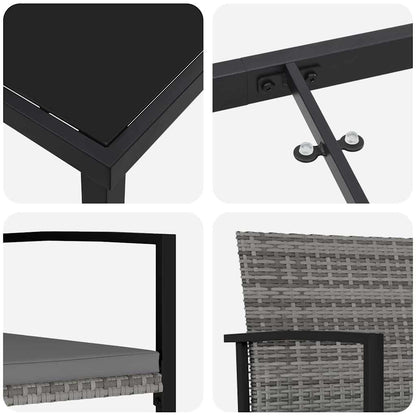 Garten Essgruppe 3 pcs Grau Poly Rattan