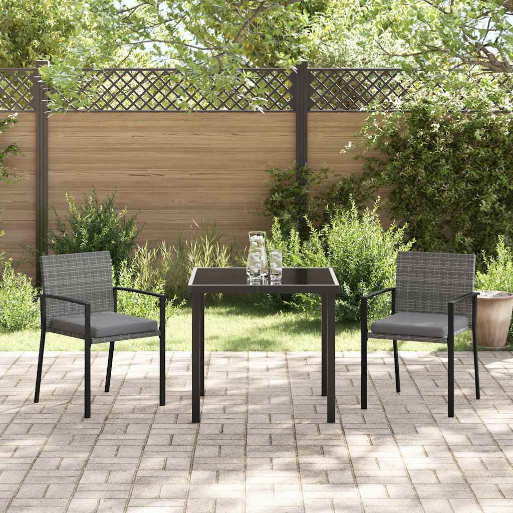 Garten Essgruppe 3 pcs Grau Poly Rattan