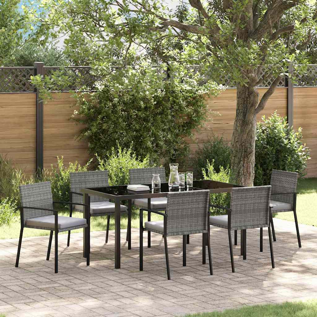 Garten Essgruppe 7 pcs Grau Poly Rattan