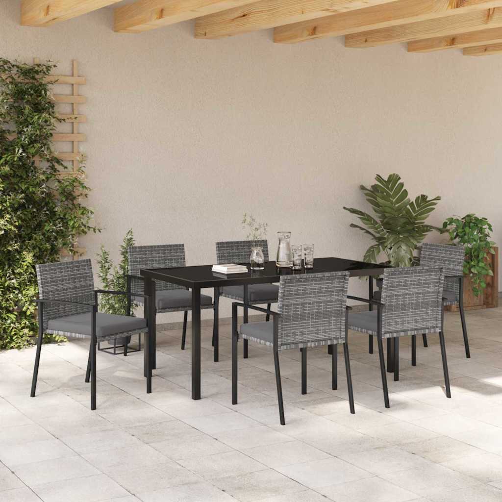 Garten Essgruppe 7 pcs Grau Poly Rattan