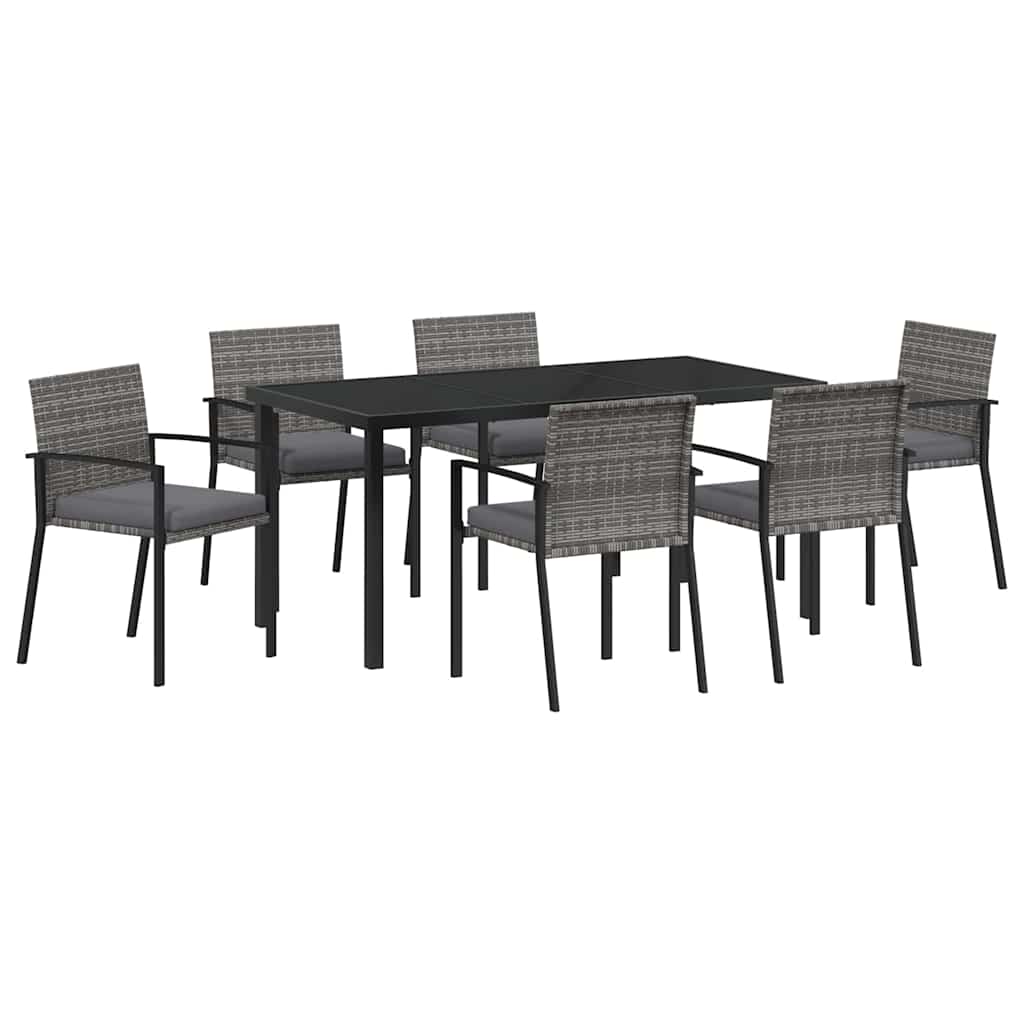 Garten Essgruppe 7 pcs Grau Poly Rattan