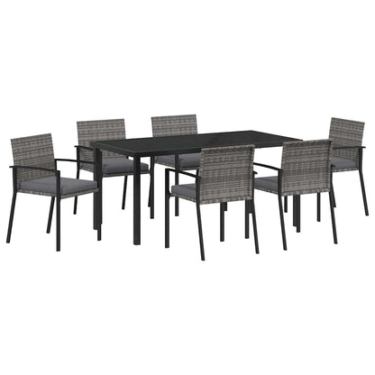 Garten Essgruppe 7 pcs Grau Poly Rattan