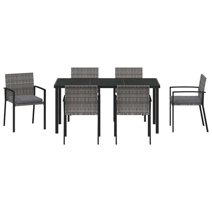 Garten Essgruppe 7 pcs Grau Poly Rattan