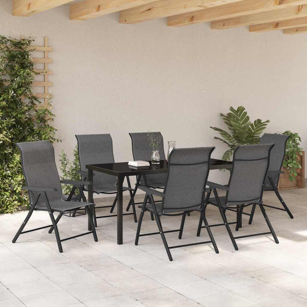 Garten Essgruppe 7 pcs Grau Poly Rattan