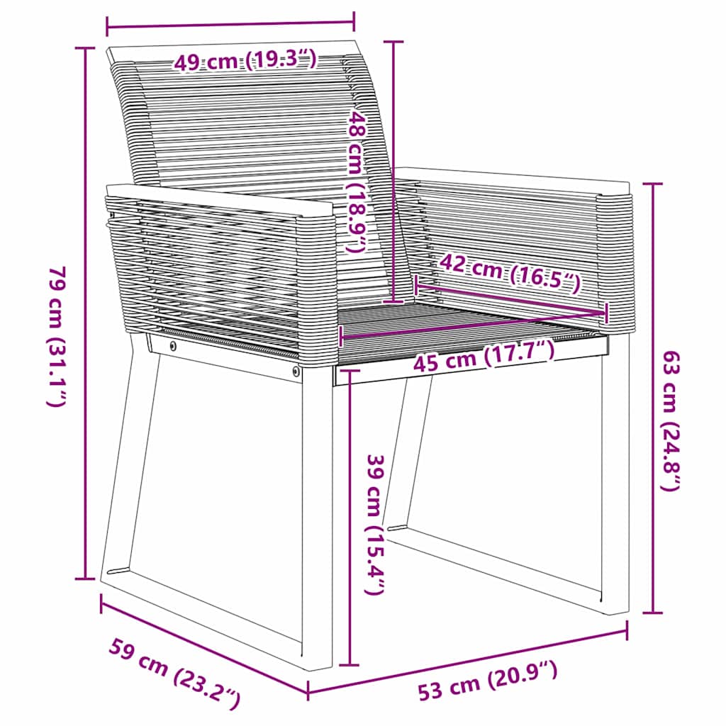 Garten Essgruppe 3 pcs Schwarz Poly Rattan