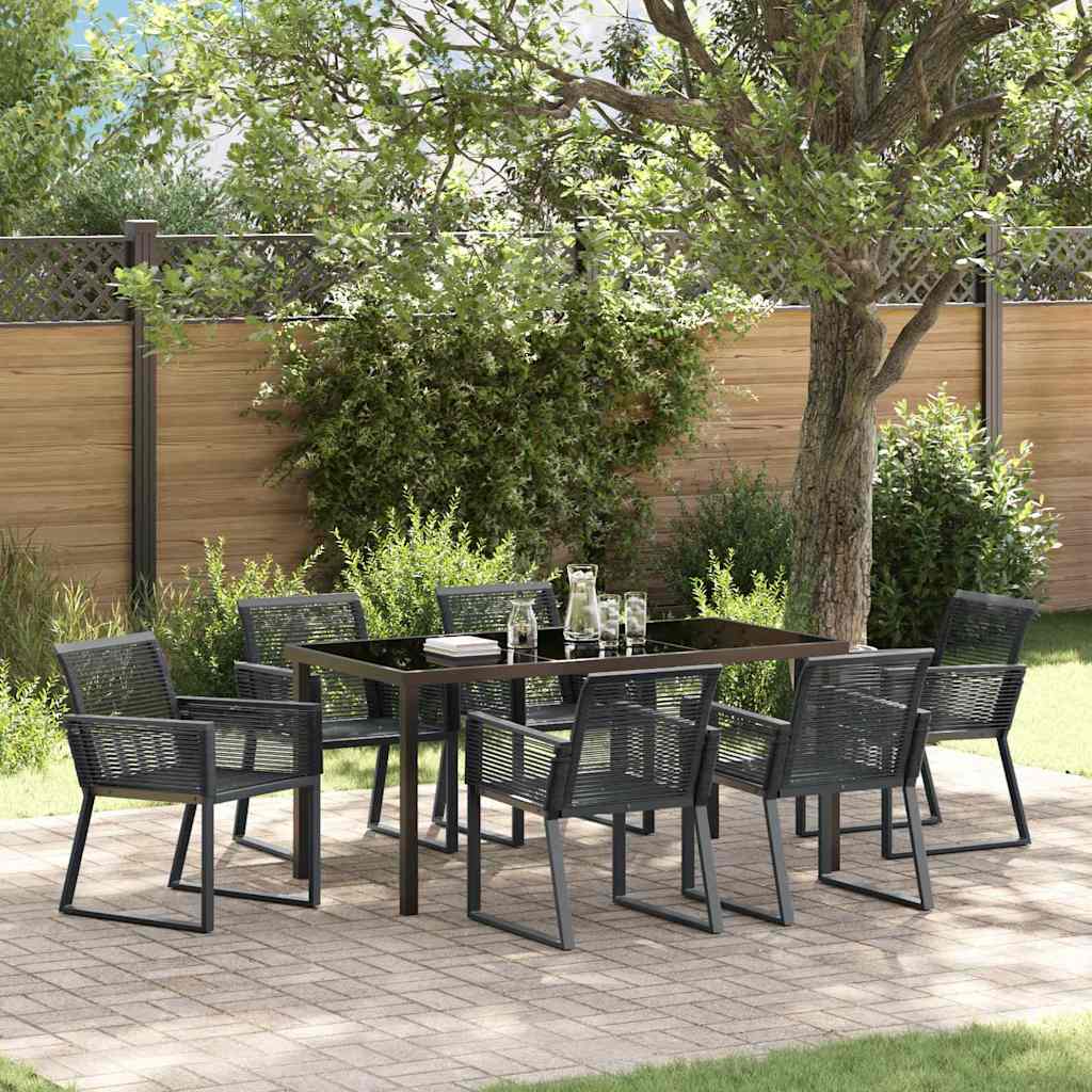 Garten Essgruppe 7 pcs Schwarz Poly Rattan