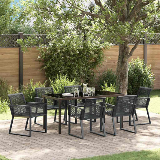 Garten Essgruppe 7 pcs Schwarz Poly Rattan