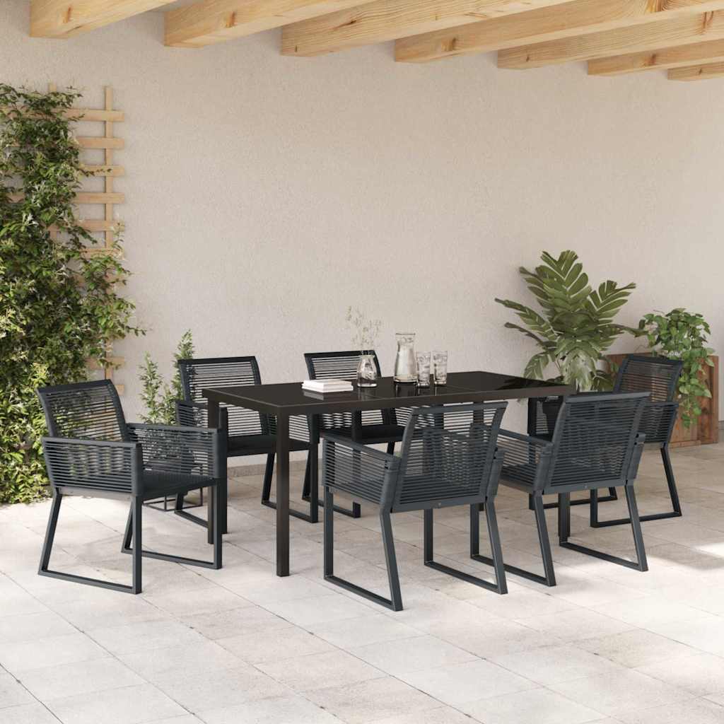 Garten Essgruppe 7 pcs Schwarz Poly Rattan