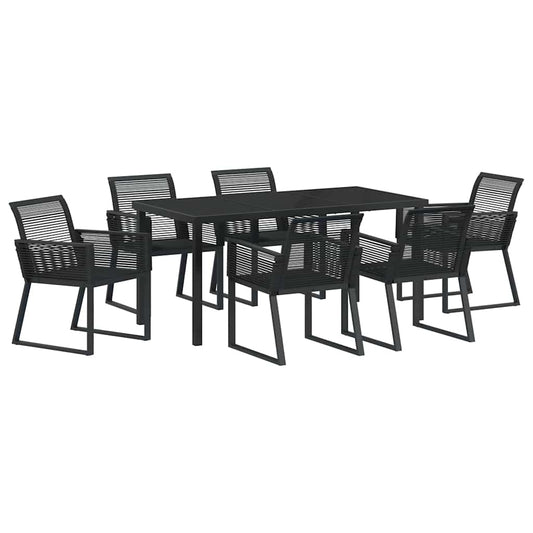 Garten Essgruppe 7 pcs Schwarz Poly Rattan