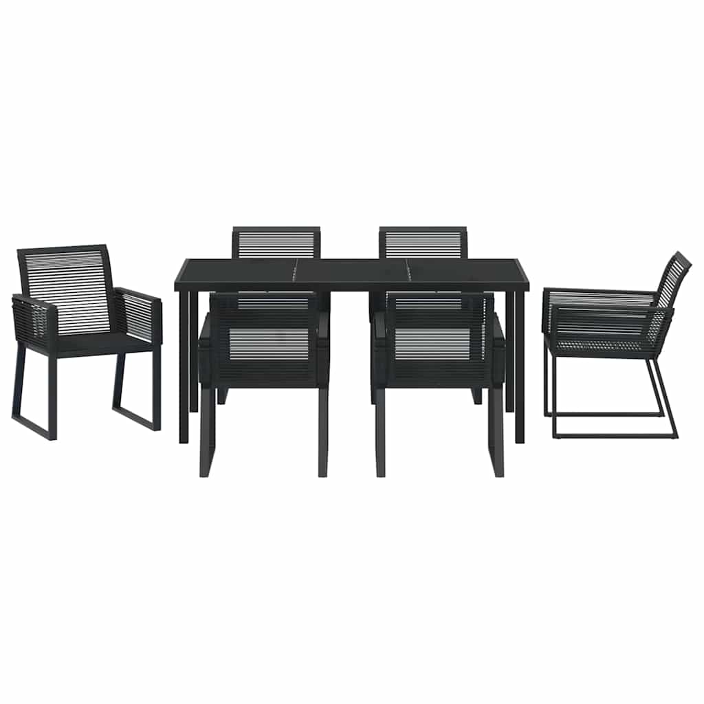 Garten Essgruppe 7 pcs Schwarz Poly Rattan