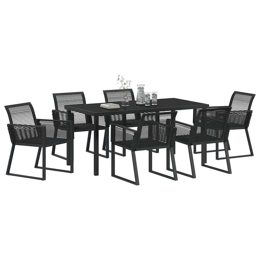 Garten Essgruppe 7 pcs Schwarz Poly Rattan
