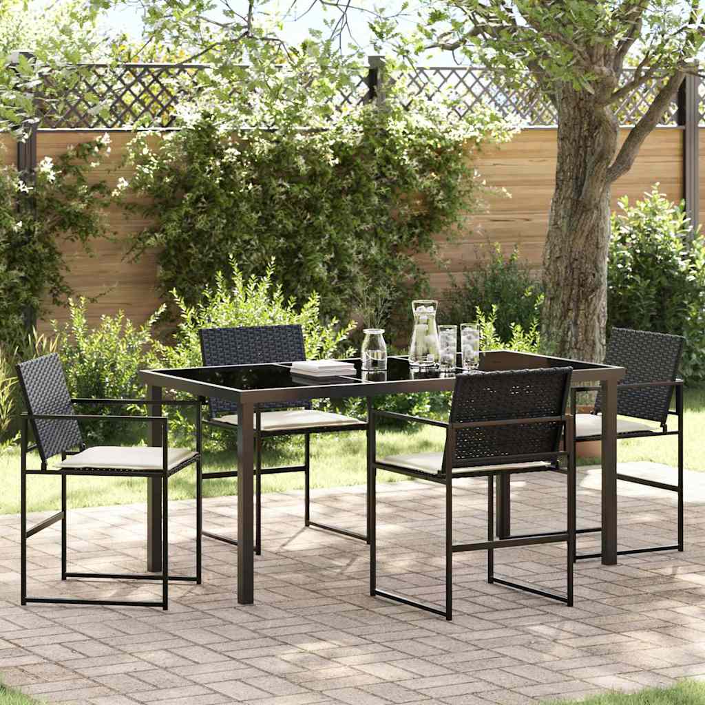 Garten Essgruppe 5 pcs Schwarz Poly Rattan