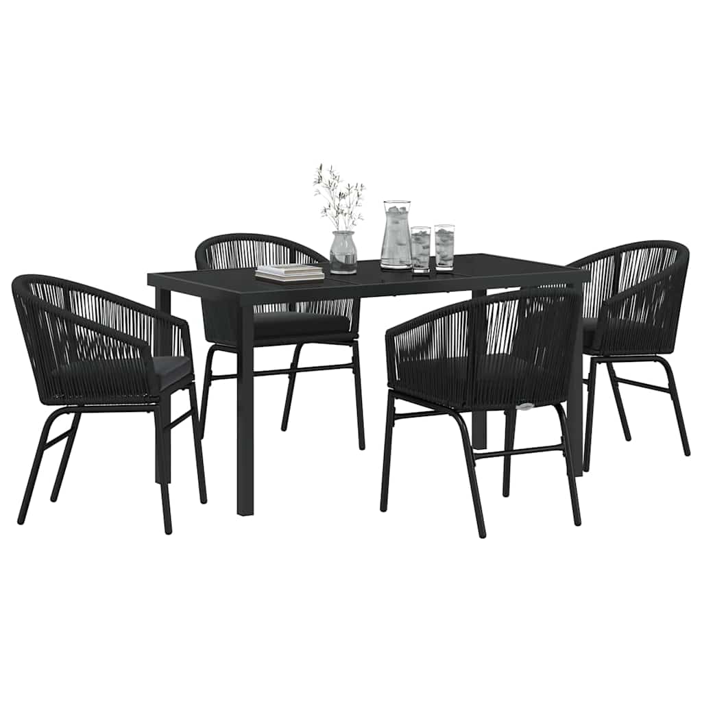 Garten Essgruppe 5 pcs Schwarz Poly Rattan