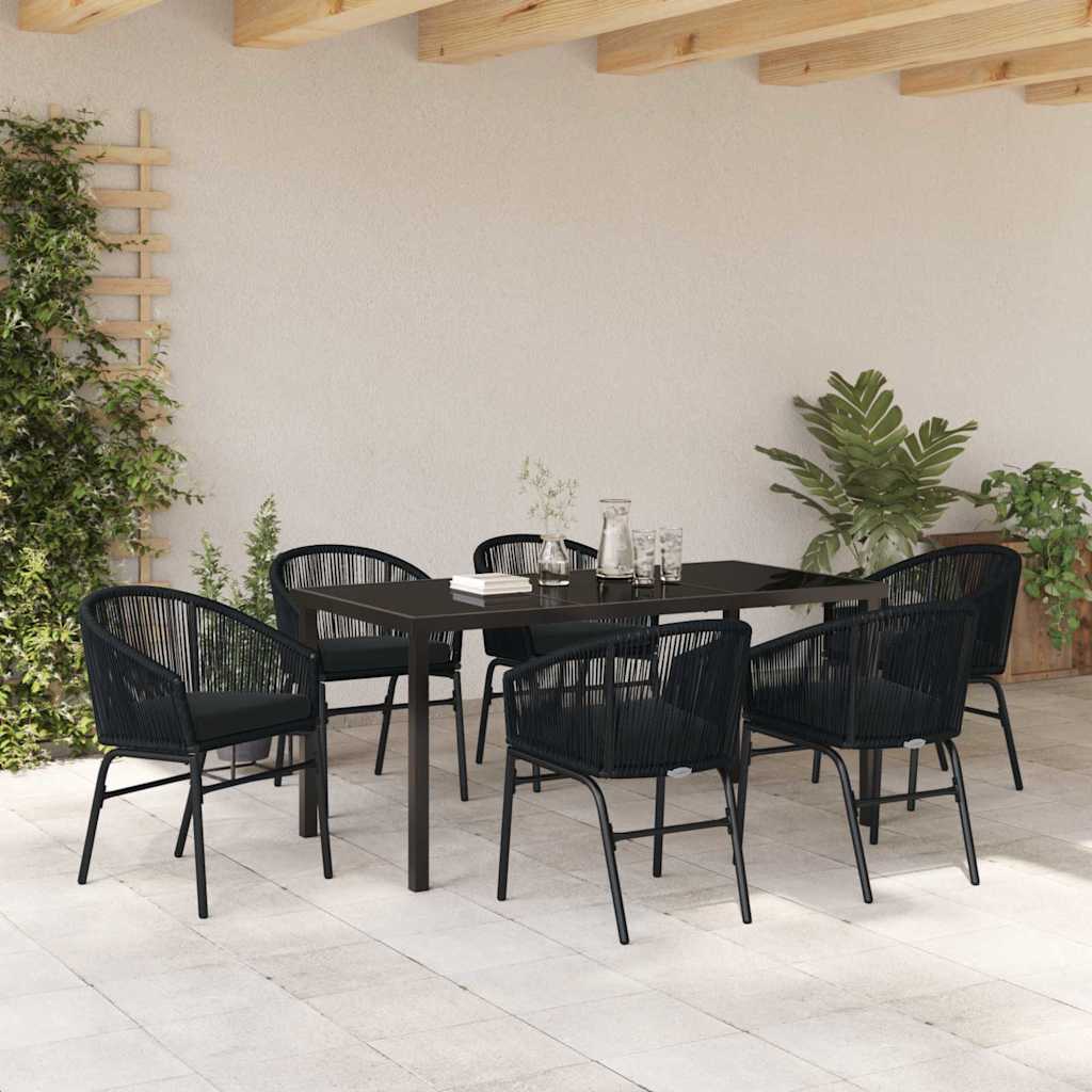 Garten Essgruppe 7 pcs Schwarz Poly Rattan