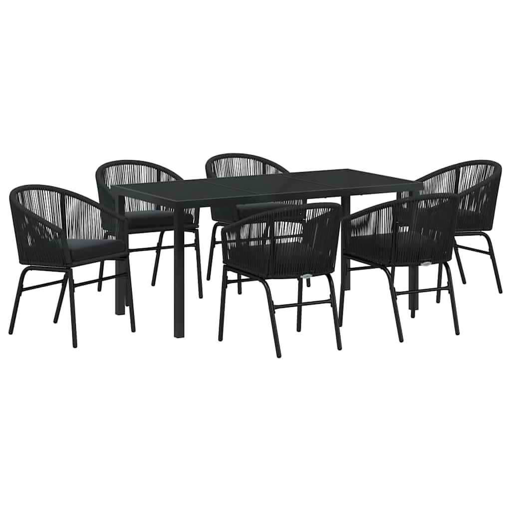 Garten Essgruppe 7 pcs Schwarz Poly Rattan