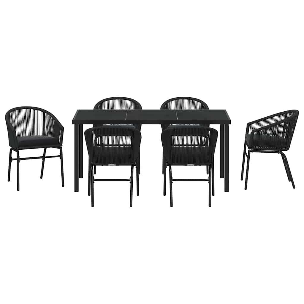 Garten Essgruppe 7 pcs Schwarz Poly Rattan