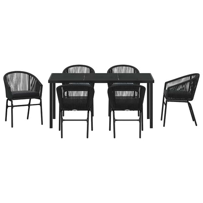 Garten Essgruppe 7 pcs Schwarz Poly Rattan
