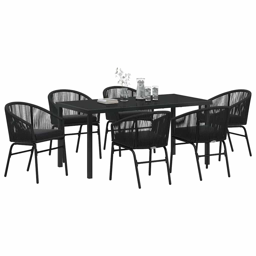 Garten Essgruppe 7 pcs Schwarz Poly Rattan
