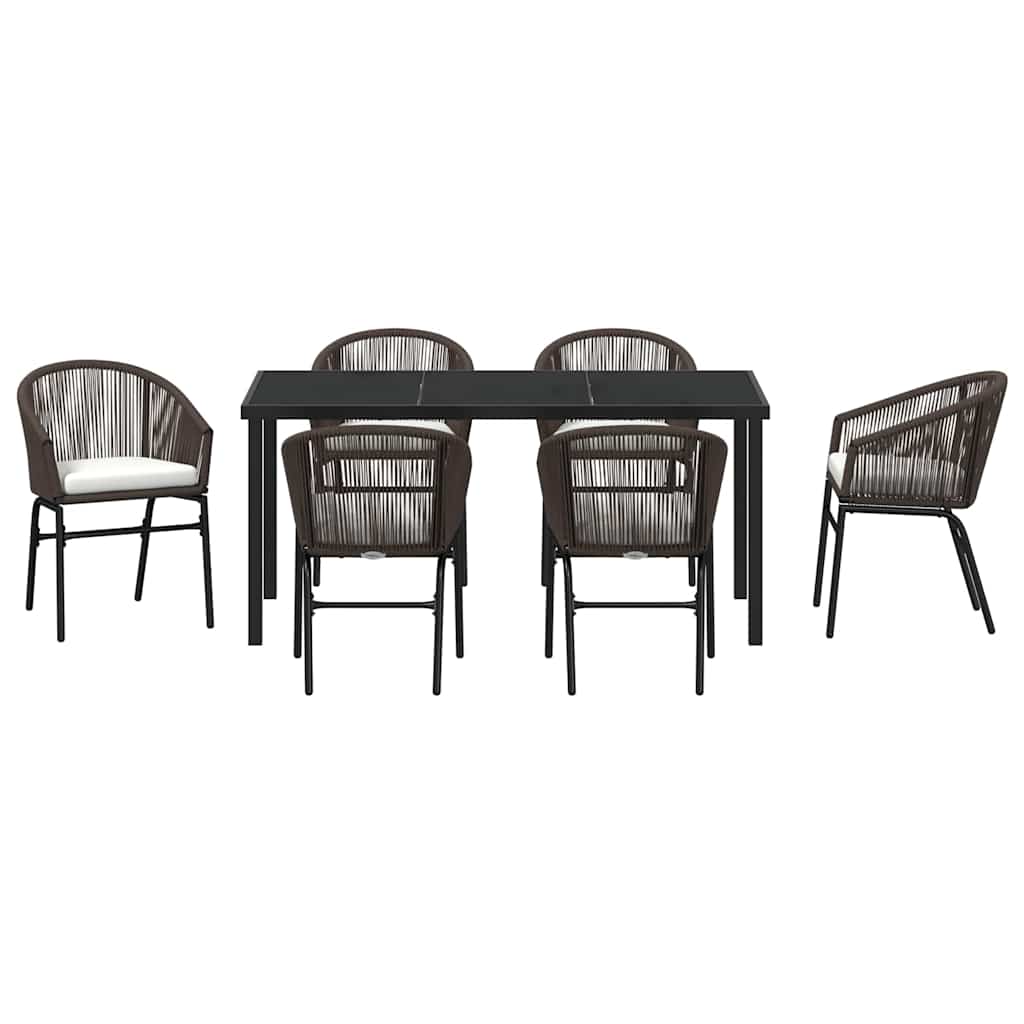 Garten Essgruppe 7 pcs Braun Poly Rattan