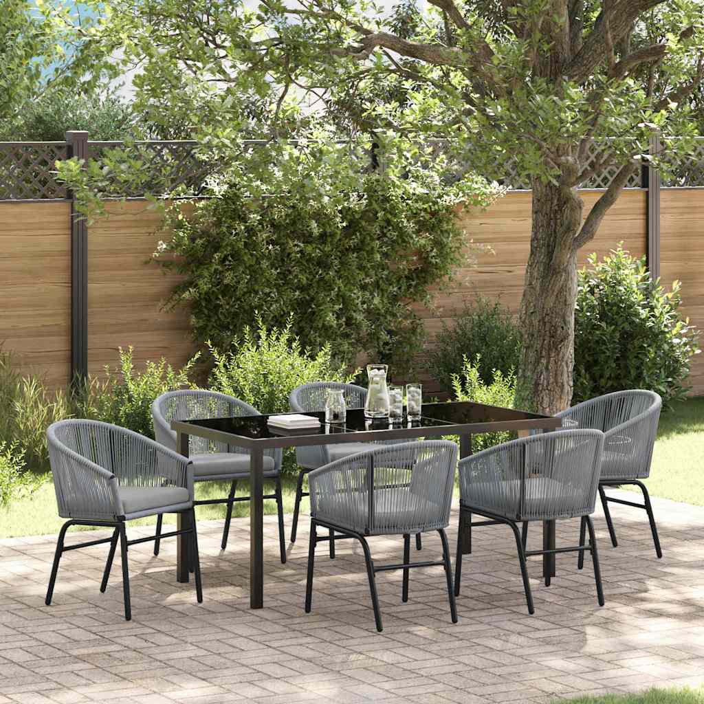 Garten Essgruppe 7 pcs Grau Poly Rattan