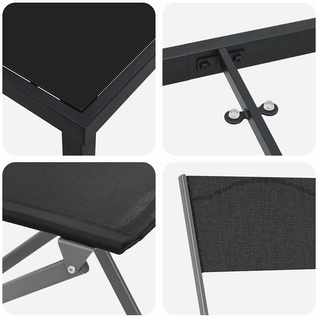 Garten Essgruppe 3 pcs Schwarz Textilene und Stahl