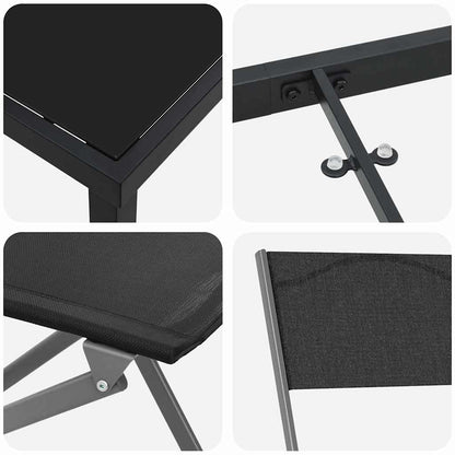 Garten Essgruppe 7 pcs Schwarz Textilene und Stahl