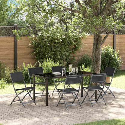 Garten Essgruppe 7 pcs Schwarz Textilene und Stahl