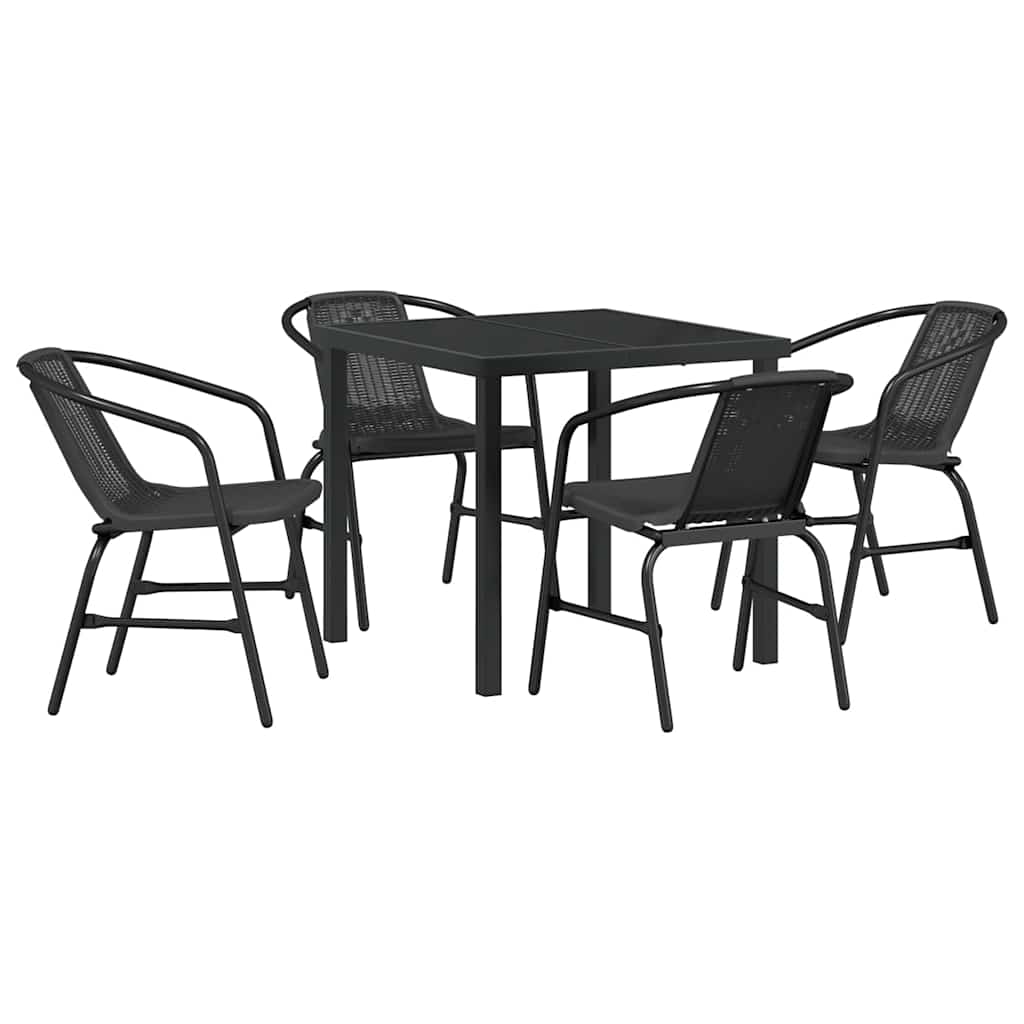 Garten Essgruppe 5 pcs Schwarz Poly Rattan