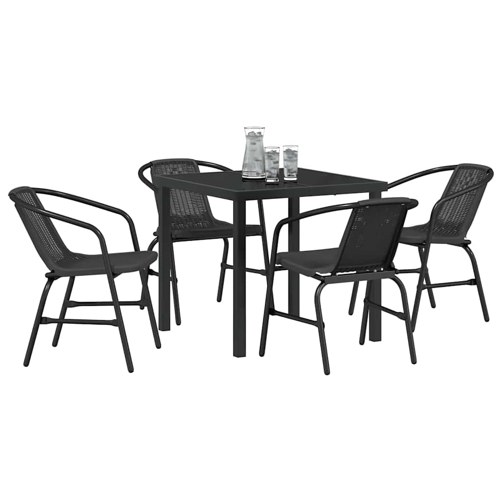 Garten Essgruppe 5 pcs Schwarz Poly Rattan
