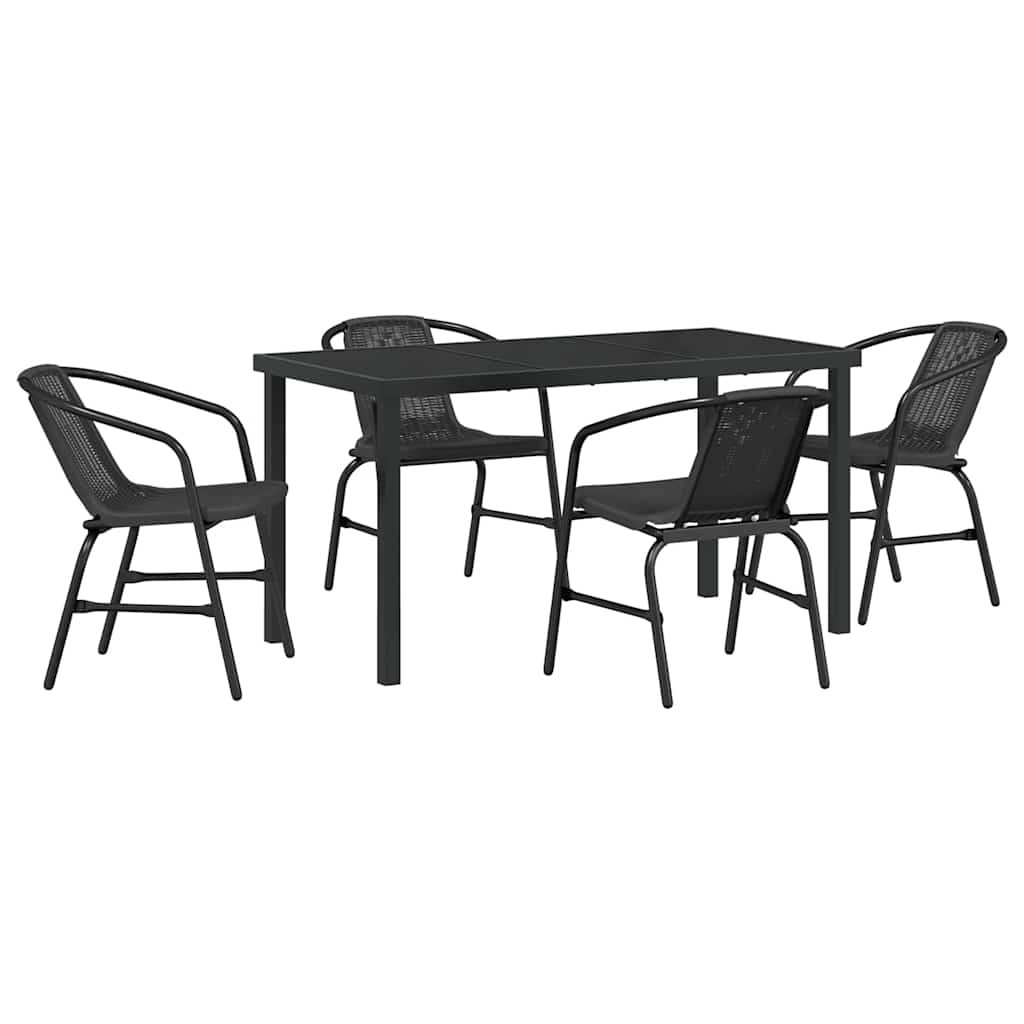 Garten Essgruppe 5 pcs Schwarz Poly Rattan