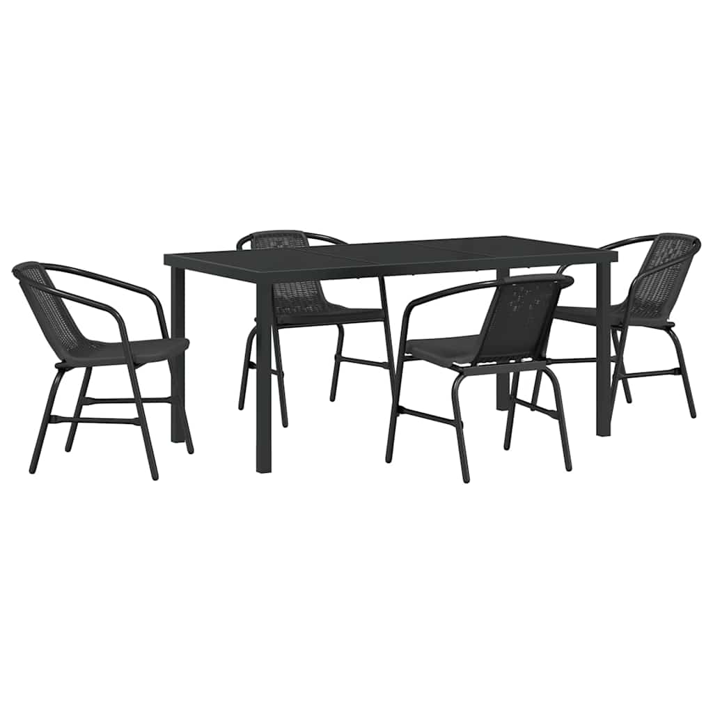 Garten Essgruppe 5 pcs Schwarz Poly Rattan