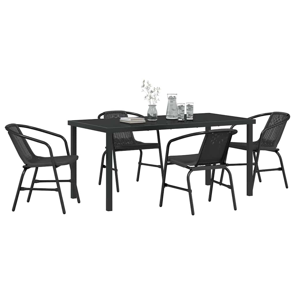Garten Essgruppe 5 pcs Schwarz Poly Rattan