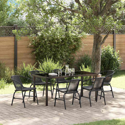 Garten Essgruppe 7 pcs Schwarz Poly Rattan