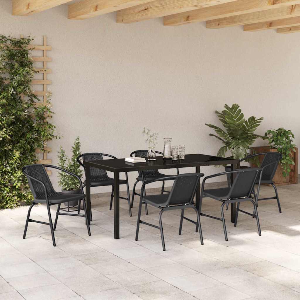 Garten Essgruppe 7 pcs Schwarz Poly Rattan