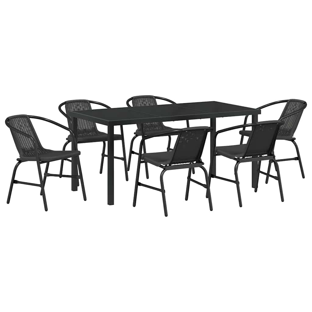 Garten Essgruppe 7 pcs Schwarz Poly Rattan
