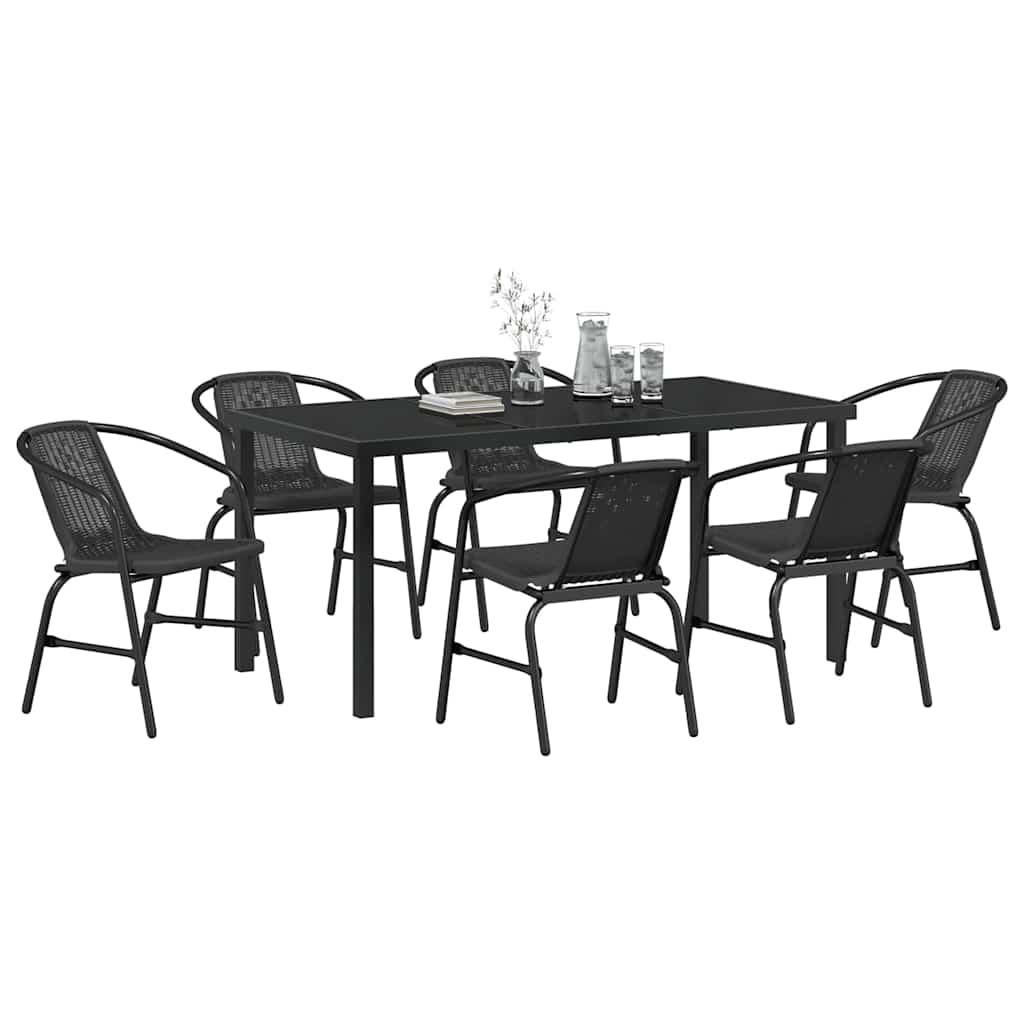 Garten Essgruppe 7 pcs Schwarz Poly Rattan