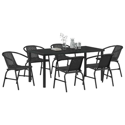 Garten Essgruppe 7 pcs Schwarz Poly Rattan