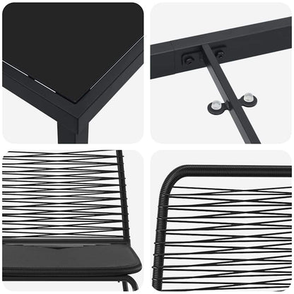 Garten Essgruppe 3 pcs Schwarz Poly Rattan