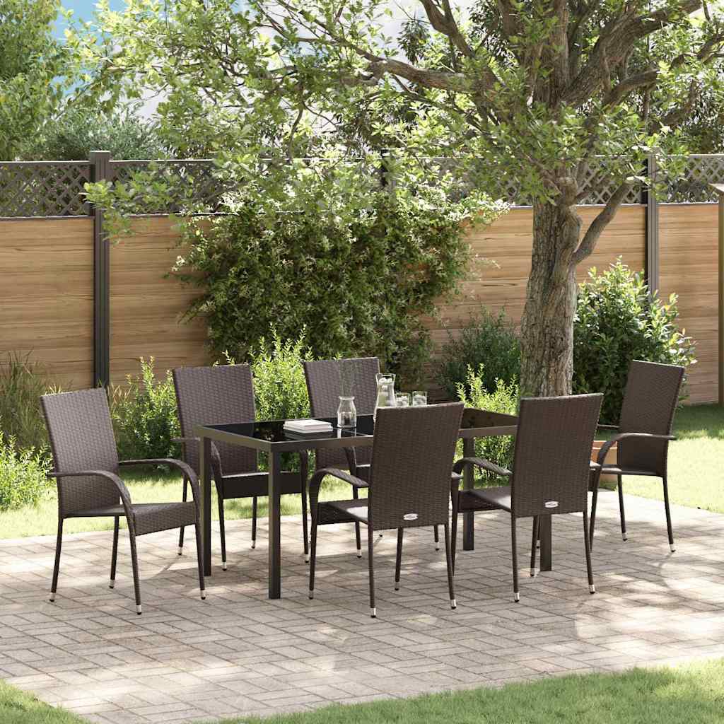 Garten Essgruppe 7 pcs Braun Poly Rattan