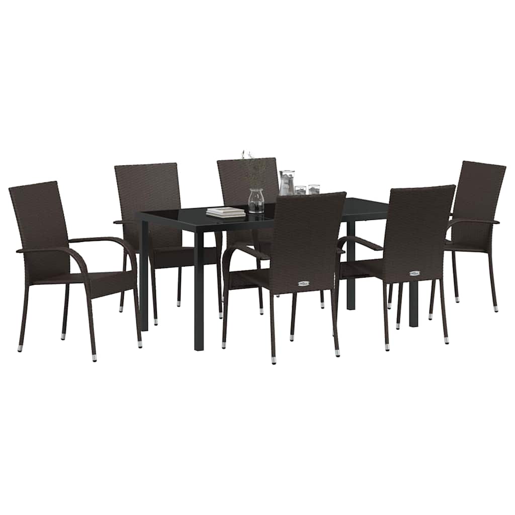 Garten Essgruppe 7 pcs Braun Poly Rattan