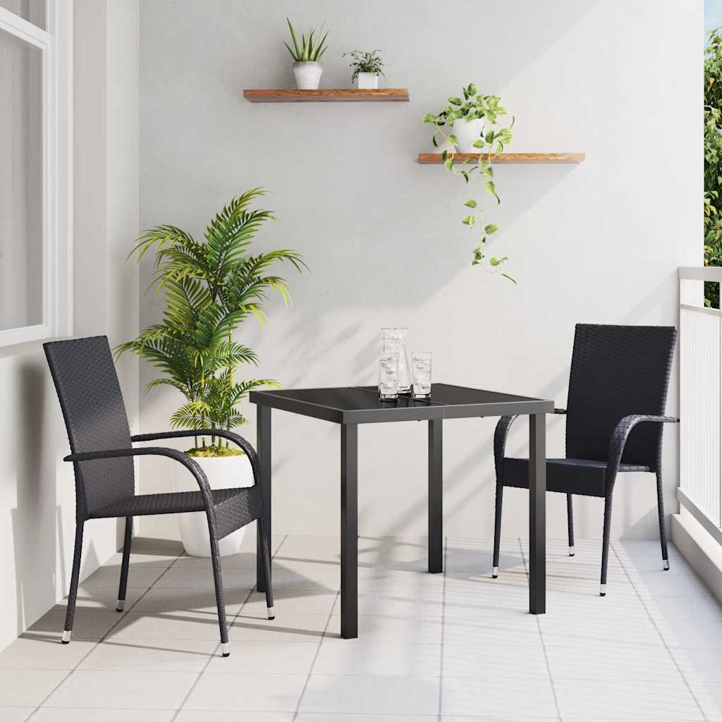 Garten Essgruppe 3 pcs Schwarz Poly Rattan