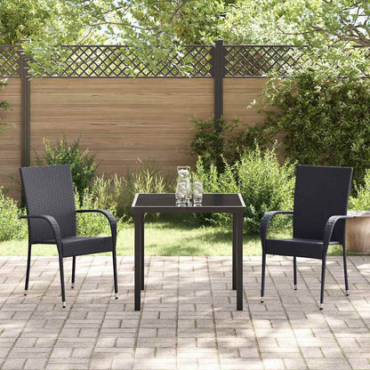 Garten Essgruppe 3 pcs Schwarz Poly Rattan