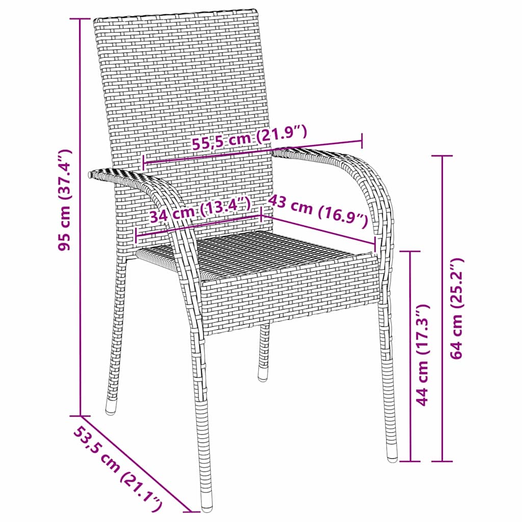 Garten Essgruppe 3 pcs Schwarz Poly Rattan