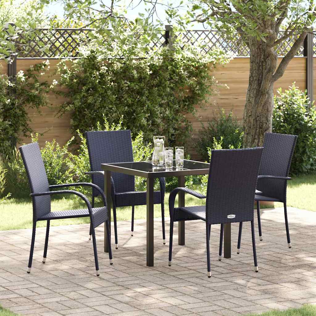Garten Essgruppe 5 pcs Schwarz Poly Rattan