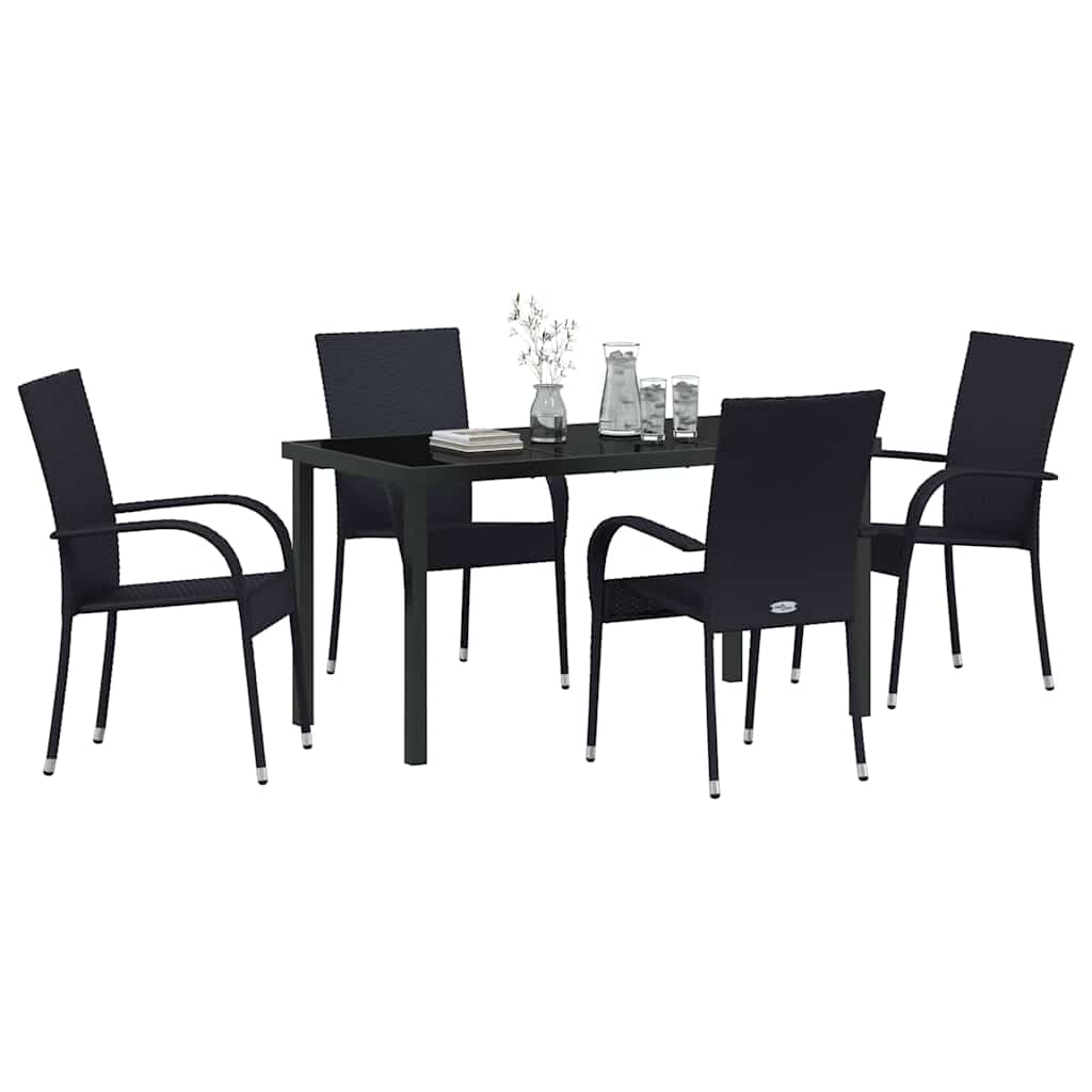 Garten Essgruppe 5 pcs Schwarz Poly Rattan