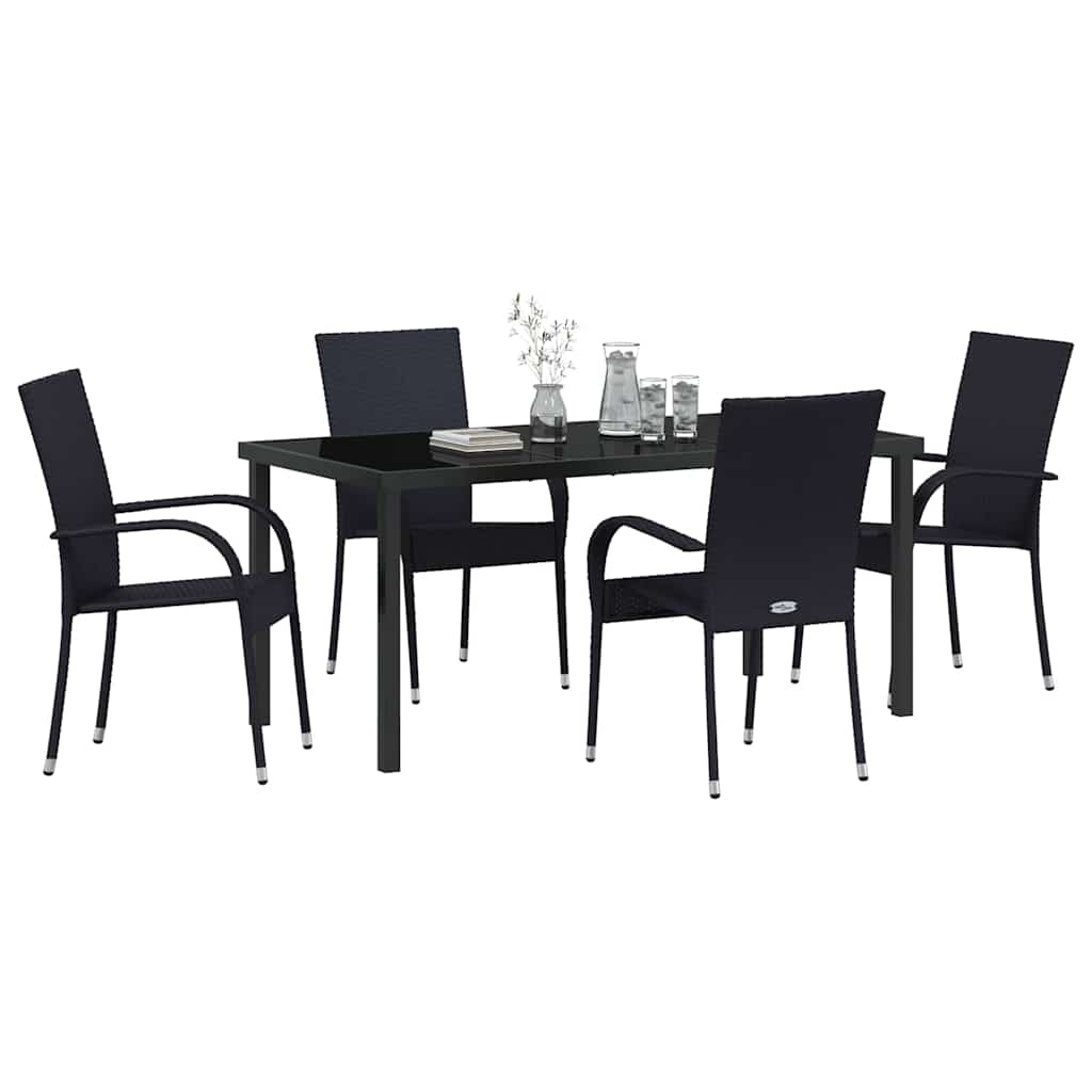 Garten Essgruppe 5 pcs Schwarz Poly Rattan
