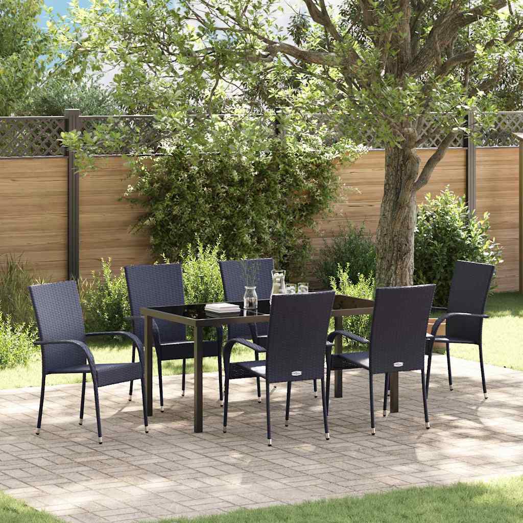 Garten Essgruppe 7 pcs Schwarz Poly Rattan