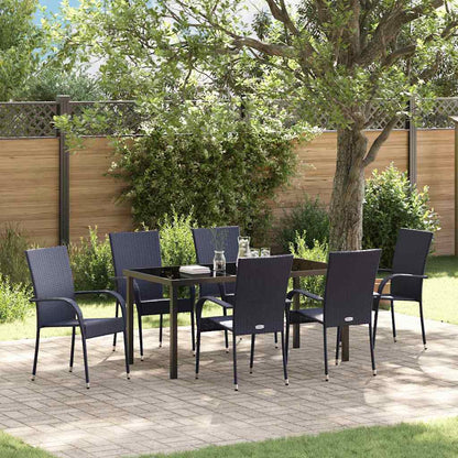 Garten Essgruppe 7 pcs Schwarz Poly Rattan