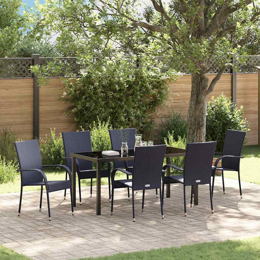 Garten Essgruppe 7 pcs Schwarz Poly Rattan